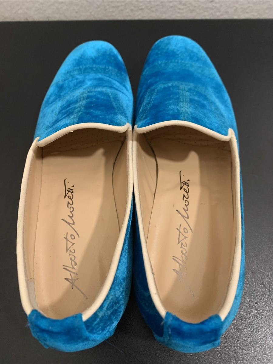 Alberto Moretti Arfango ITALY Aqua Blue Velvet Loafers Women