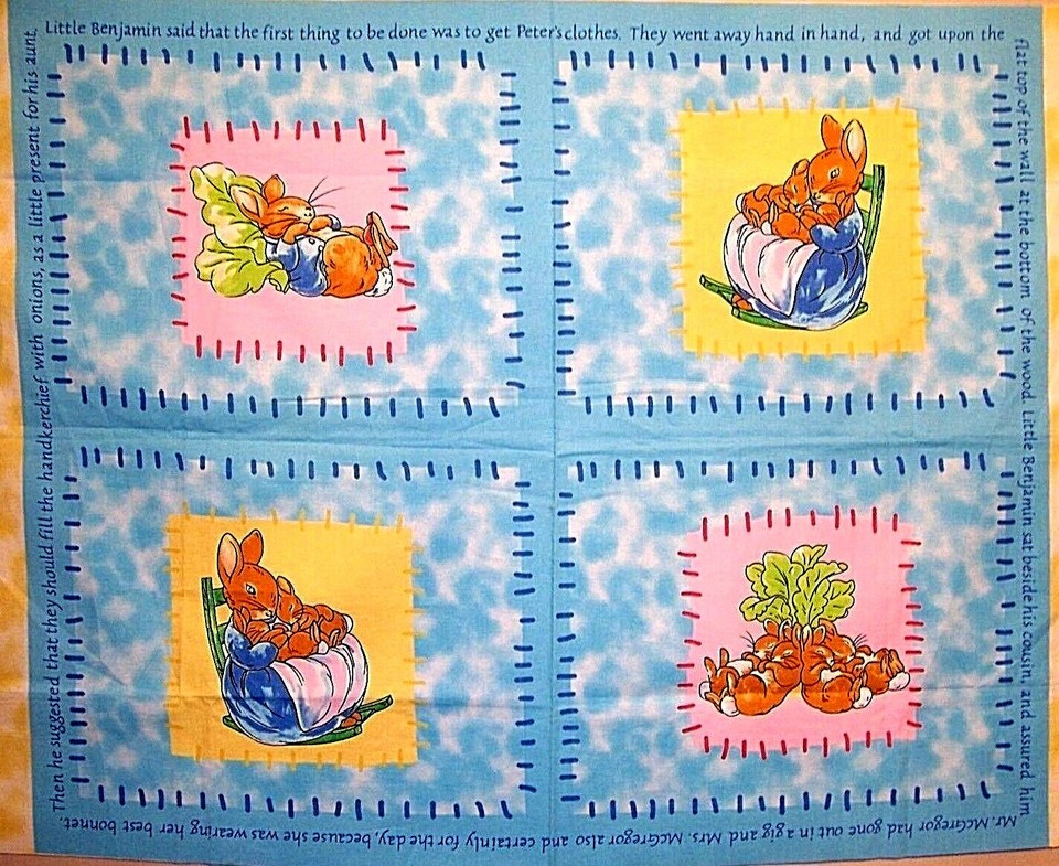 BEATRIX POTTER PETER RABBIT MOM BABY COTTON FABRIC QUILT PANEL 28