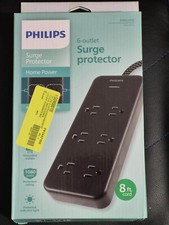 Philips 6-Outlet Surge Protector Home Power, 8ft Braided Black Cord