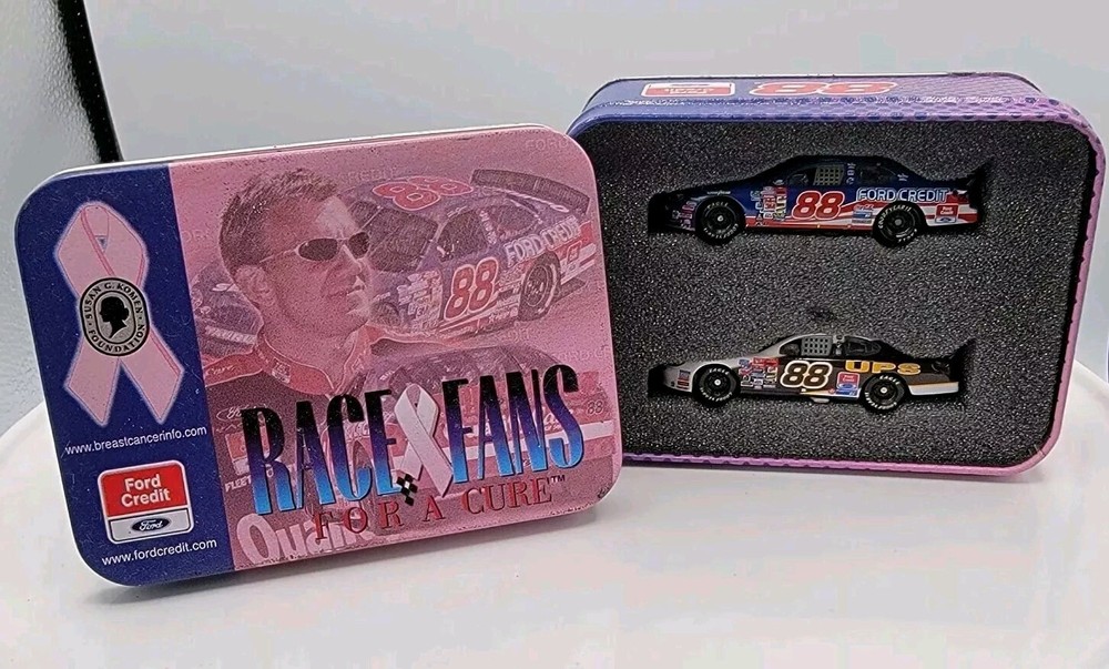 Dale Jarrett Race Fans For A Cure.  1:64 2 Car Set In Collector Tin.
