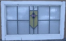 OLD ENGLISH LEADED STAINED GLASS WINDOW TRANSOM SIPLE GEOMETRIC  29" x 18"