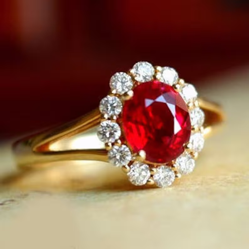 Oval Cut 1.81Ct Natural Ruby & Diamond Engagement Ring 18K Yellow Gold Size 7 8 - Picture 7 of 11