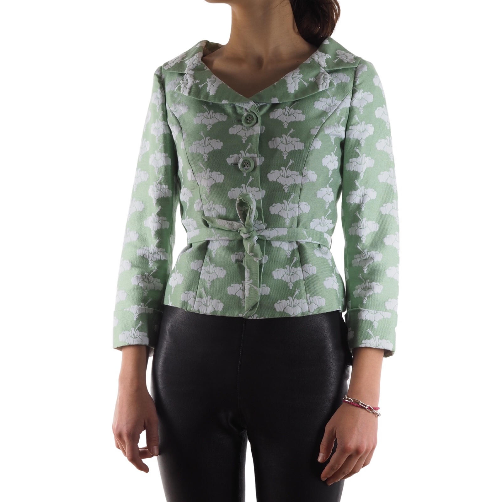 Chaqueta Blazer Moschino Barata y Elegante Para Mujer Verde Floral con Cinturón IT 40 / US 6