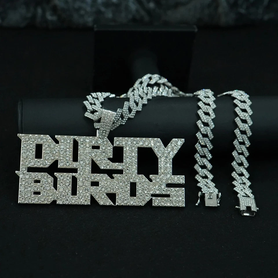 Hip Hop Iced DIRTY BIRDS Pendant Necklaces 13mm Crystal CZ Chain Fashion Jewelry - Image 3 of 4