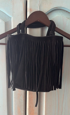 Marlon Made in Italy Fringe Mini Tote in Black Suede Leather 