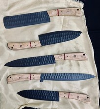 Handmade 5pc Chef knife set J2 Steel Black Coated Hammer Blades Ash Wood Handles