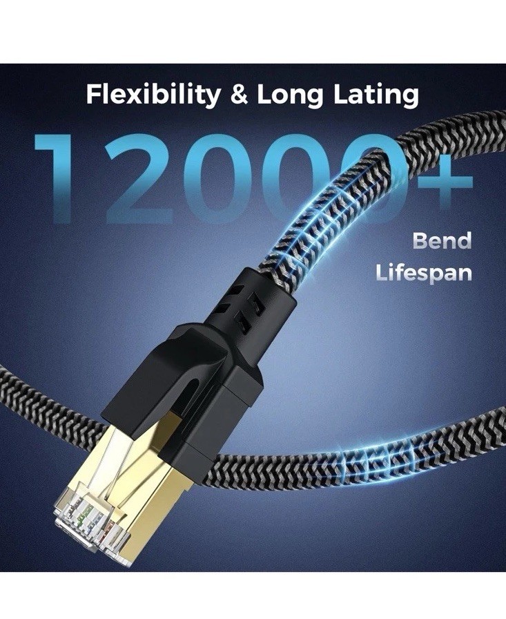 Cat 8 Ethernet Cable 100FT, High-Speed Braided Internet Cable Network Cord