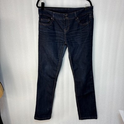 yessica womens jeans basic straight sz 10 dark blue stretchi low rise