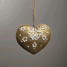 Heart Christmas Ornament Holiday Floral Gold Tree Hanging Decor Resin 3"
