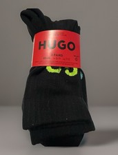 New Hugo Boss Crew Socks 3 Pairs Mens Sz 7-13 Black With Neon Logo