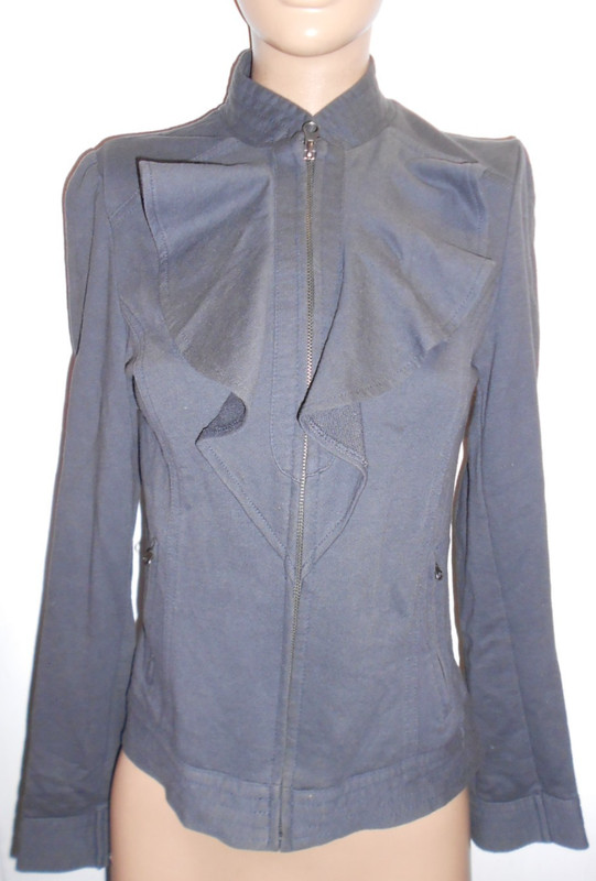 KUT Women gray full front zipper Jacket With Ruffle Detail Size S Small