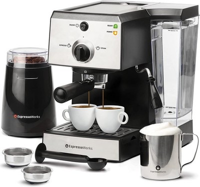 EspressoWorks Espresso Machine Set Grinder Frother Coffee Kit