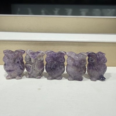 5pc Natural Dream Amethyst quartz Carved Crystal Owl Reiki healing