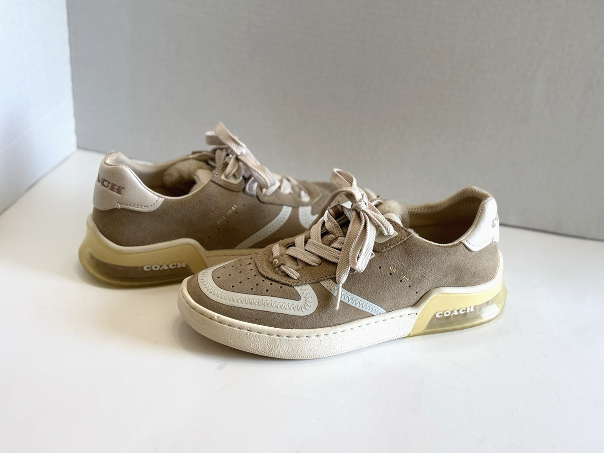 Coach Citysole Court Sneaker Women's Beige Suede With Fur Lace Up