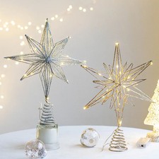 Christmas Tree Topper Star LED String Lights Ornament Home Holiday Party Decor