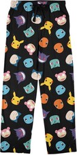 Pok mon Pajama Sleep Pants Character Face Collage L/XL Pikachu Snorlax Gengar