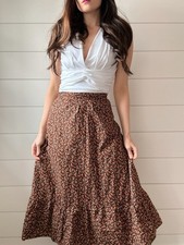 Vintage Calico Skirt Floral 70s Hippie Prairie Tiered Ruffle Midi