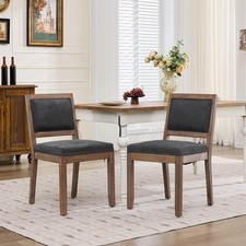 Set of 2 Farmhouse Fabric Upholstered Dining Chairs Wooden Side Chairs