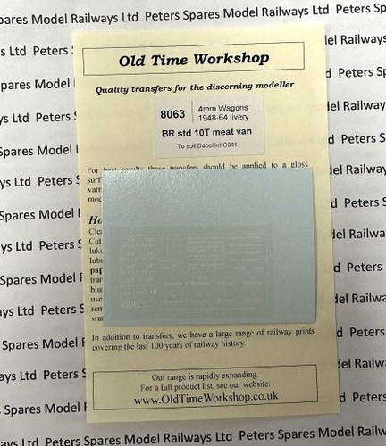 Calcomanías con letras Old Time Workshop 8063 BR Std 10T para furgoneta de carne (Dapol C041) OO | Zustand: New
