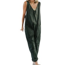 We The Free People High Roller Denim Jumpsuit Olive Green Sz 5 Overalls