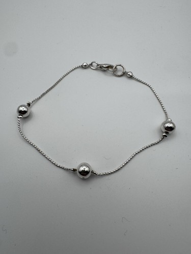 Silver Tone Bracelet 3 Balls Dainty Fine Shiny