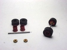 T JET RED ALUMINUM SCREW ON REAR HUBS WITH TIRES, AXES AND JAM NUTS..