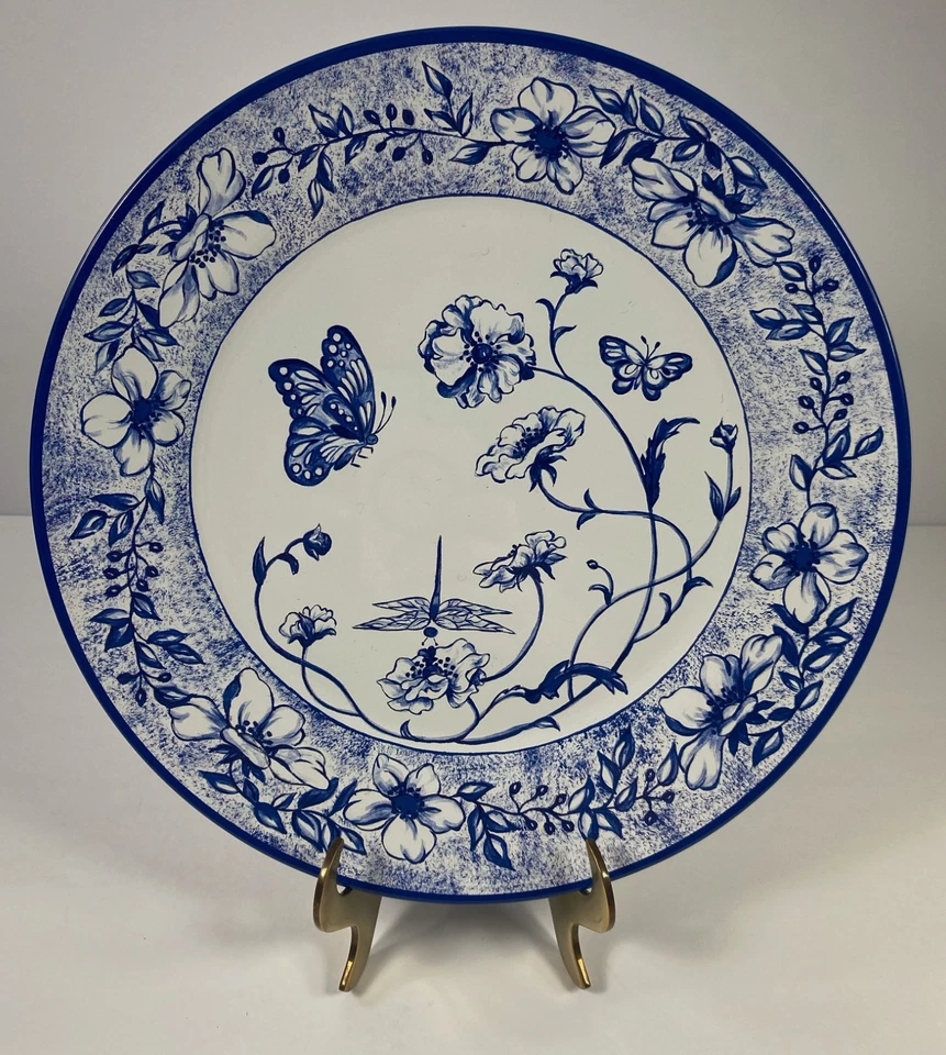 Juego de 13 platos de cena de hojalata florales mariposa azul y blanco de herrajes de restauración Foto 3 de 4