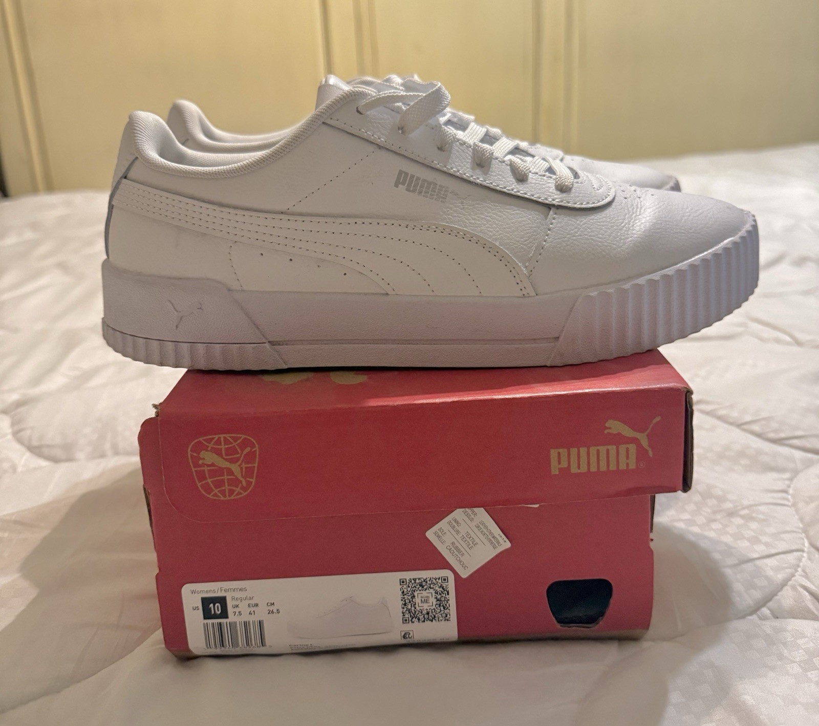 PUMA Carina Leather Sneakers Women, White/Silver, Size 10
