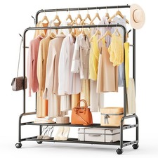 TigerParty Double Rods Clothes Rack for Hanging Clothes, Rolling Clothing Rac...
