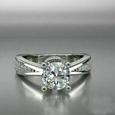 14K White Gold Plated 2.50Ct Round Cut Lab Created Diamond Engagement Ring