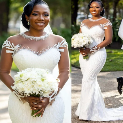 Plus Size Ivory Mermaid Wedding Dresses Full Sleeves Sequined Lace Elegant Brida | eBay Plus Size Ivory Mermaid Wedding Dresses Full Sleeves Sequined Lace Elegant Brida | eBay
