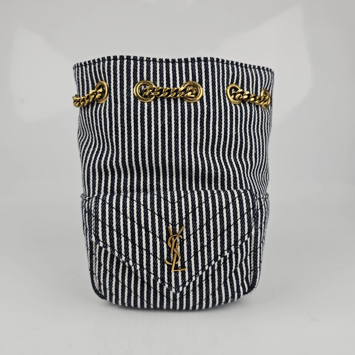 Saint Laurent Mini Joe Dark Blue Cotton Bucket Bag New eBay