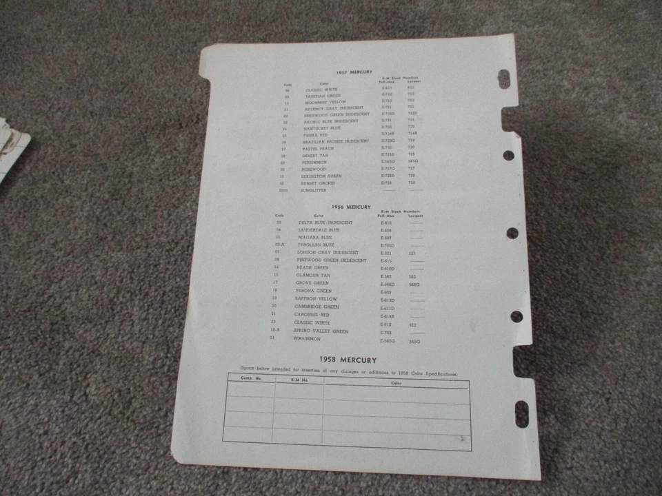 PAINT COLOUR REFERENCE 1958 MERCURY AUTOMOTIVE PAINT CHIPS - Image 4 of 4