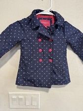 london fog navy raincoat with White Polka dots And Pink Heart Buttons 24 Months