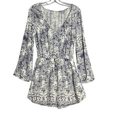 Oneill Gretchen Bell Sleeve Blouson Dress Womens S Blue White Boho Floral