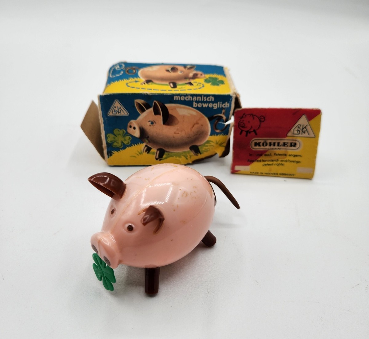 Vtg Mechanical Wind-up Pig Toy, Made in Western Germany Kohler