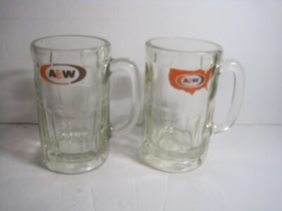 lot of 2 Vtg A&W Logo Large Heavy Glass AW Root Beer Mug. 6  Tall