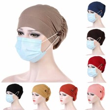 Women Hair Loss Wrap Cancer Chemo Cap Muslim Turban Hijab Hat Button Head Cover