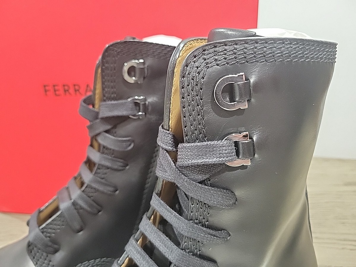 Salvatore Ferragamo Faraway Men's Black Leather Zip Combat Boots