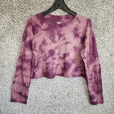 PINK Victorias Secret Top Womens Medium Cropped Crew Neck Tie Dye Purple Casual