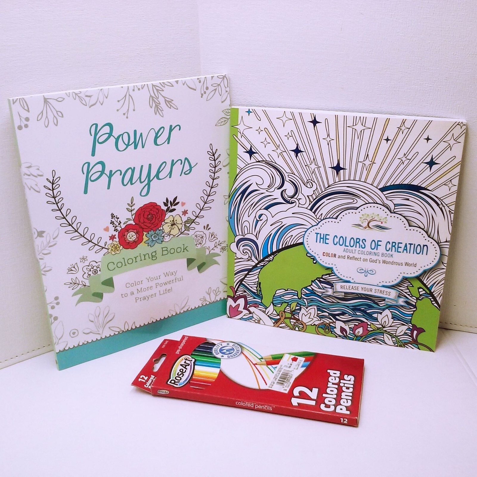 Bundle Lot-3 Power Prayers + Creation Adult Coloring Books + 12-Color Pencils