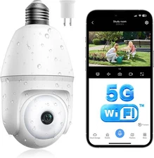Wireless Bluetooth Dual-Band WiFi PTZ Bulb Camera 3MP Dual-Light Night Vision