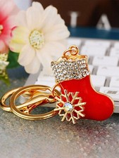 Cute Rhinestone Christmas Stocking Keychain / Great for gift for anyone