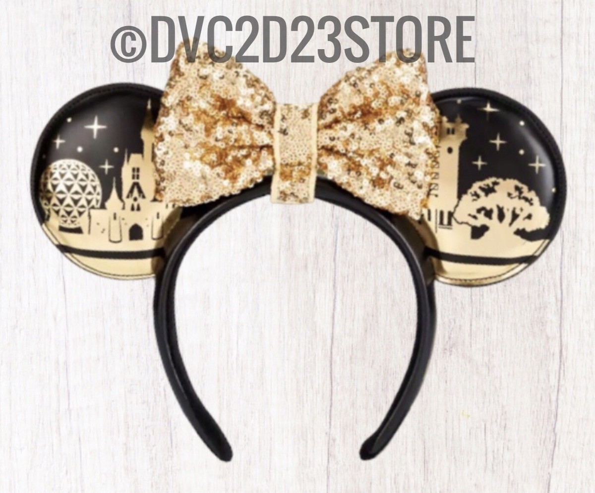 New Disney Parks black and gold Minnie Mouse Ears Disney Parks Black Gold Polka Dot Bow Minnie Mouse Gold  main image 2