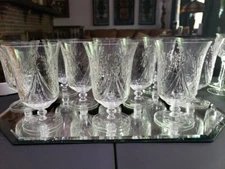 (10) Ice Tea Goblets Tumblers Glasses crystal Rock Sharpe? floral swag dots arch