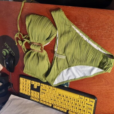 NEW ! Blooming Jelly Women 2 Piece Bikini Sets Green Push Up Bra Swimsuit Size L