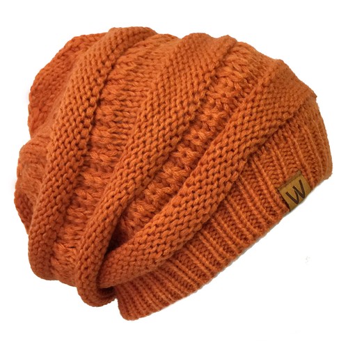 Wrapables Slouchy Winter Beanie Cap Hat Set of 2, Black and Dark Carrot - Picture 5 of 7