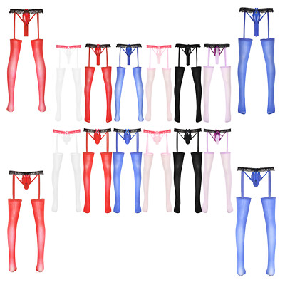 Men's Pantyhose Transgender Underwear Footed Lingerie Lace Panty T-Back  Tights