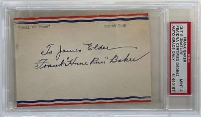 Frank ''Home Run'' Baker Autographed 3x5 Index Card (PSA) Mint 9