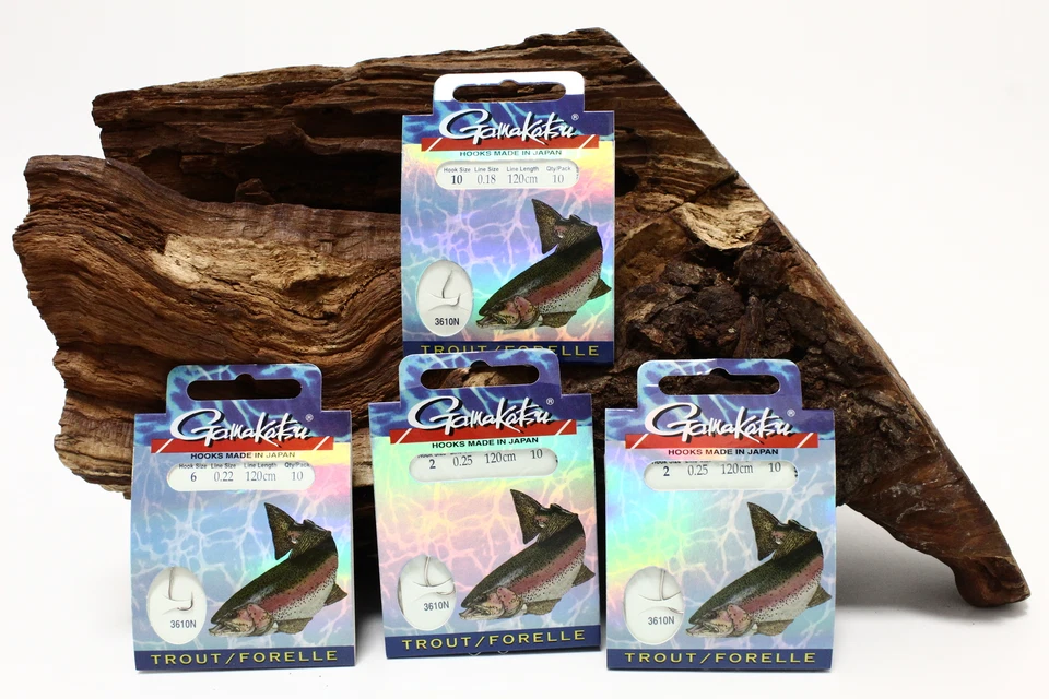 Gamakatsu 3610N Trout Forellenhaken Silber Gr. 2 4 6 8 10 12 Länge 120cm